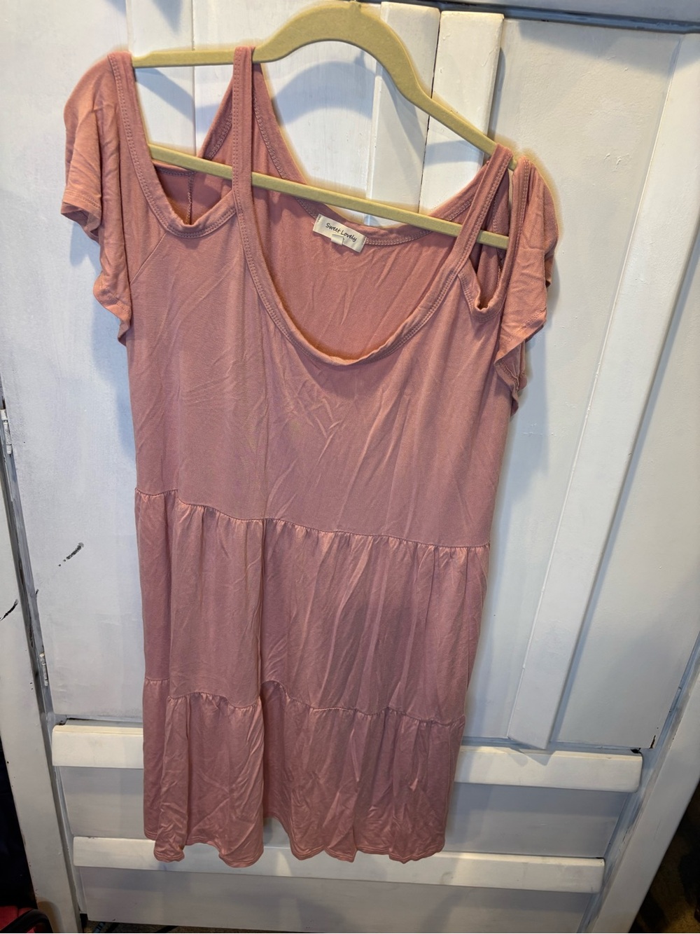 Cold-Shoulder Tiered Mini Dress in Mauve Pink